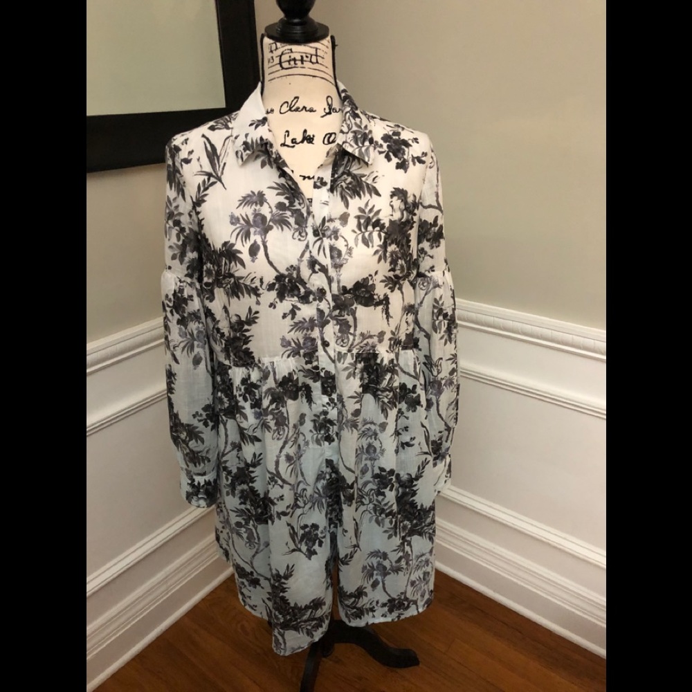 Anthropologie Shirt Ombré Dress Embroidered Floral